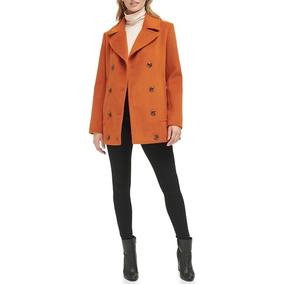 Kenneth Cole Women’s Orange Double Breast Peacoat with Notch Collar - Size XS - Picture 7 of 11